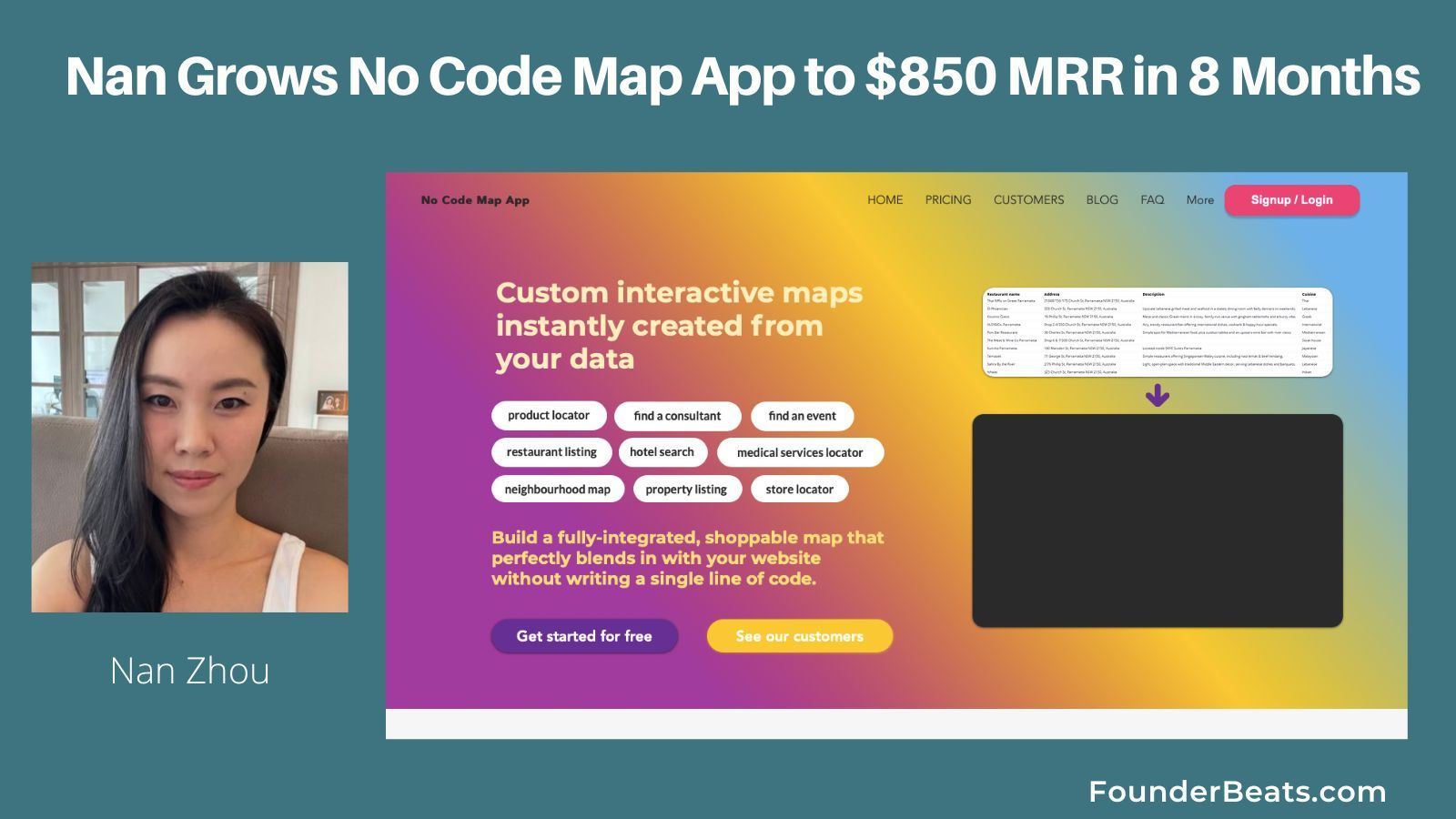 Nan Grows No Code Map App to $850 MRR in 8 Months 